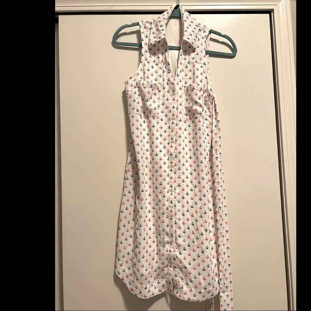 Express portofino tank top white dress with red and blue anchors size small